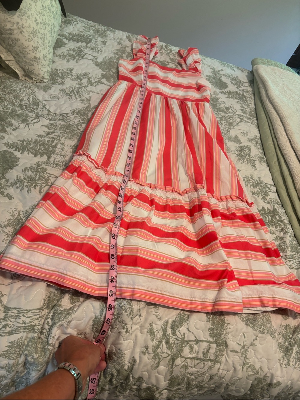 J. Crew sz 4 Pink & White Striped Sundress ruffle straps flounce hem sundress - Picture 6 of 15